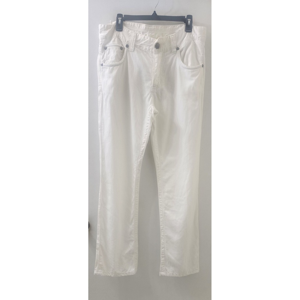 Stitchs Mens White Denim Straight Leg Jeans Buffalo Nickel Button Fly
